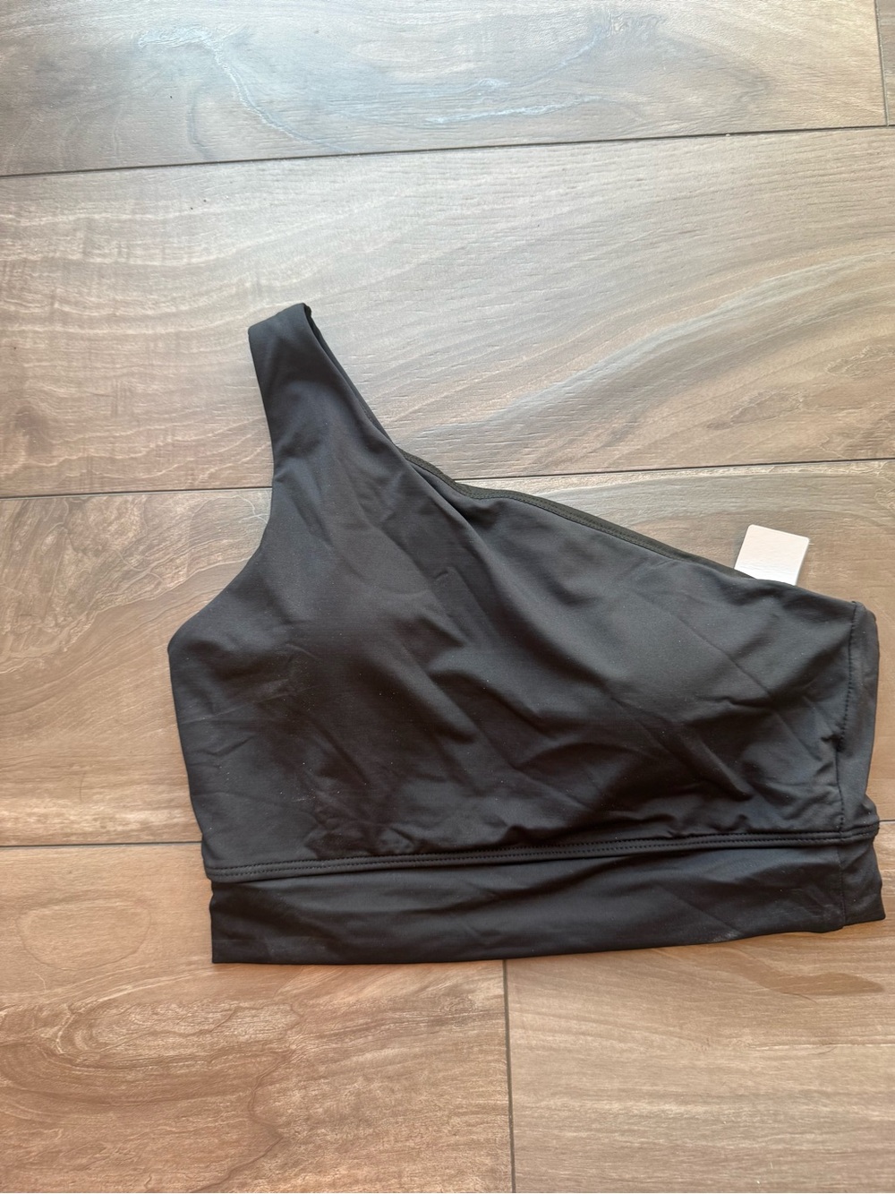One-Shoulder Black Crop Bralette - swim top - Medium